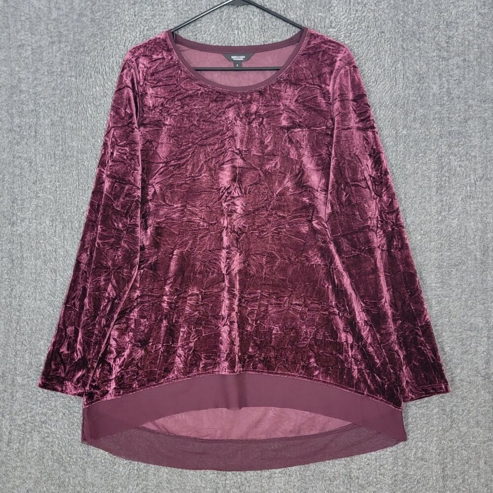 Simply Vera Wang Tunic Top Womens L Purple Crushed Velvet Chiffon Hem Whimsigoth